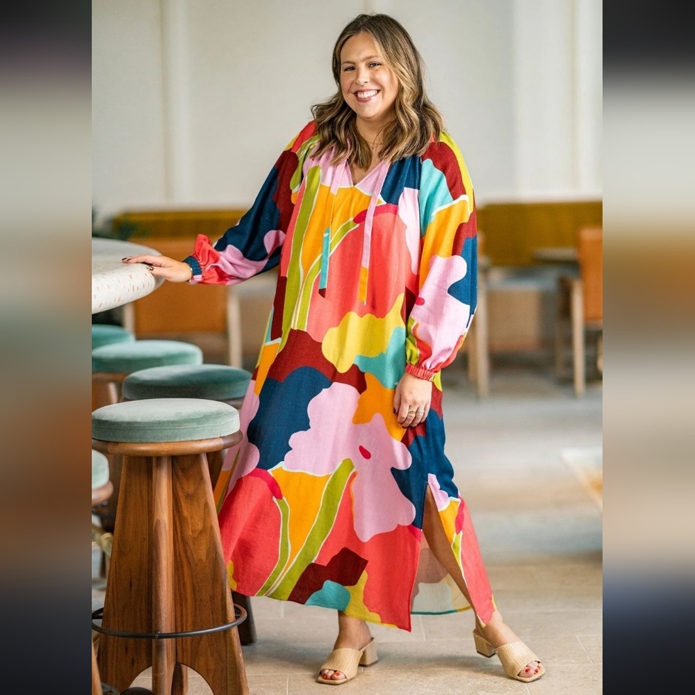 CROSBY by Mollie Burch Freya Printed Split V-Neck Long Sleeve Maxi